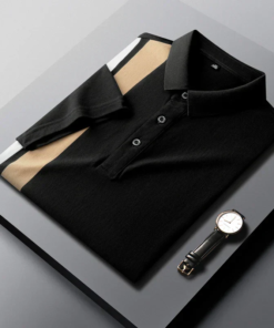 Summer Luxury Fashion Pure Cotton Striped Polo T-shirt Men's