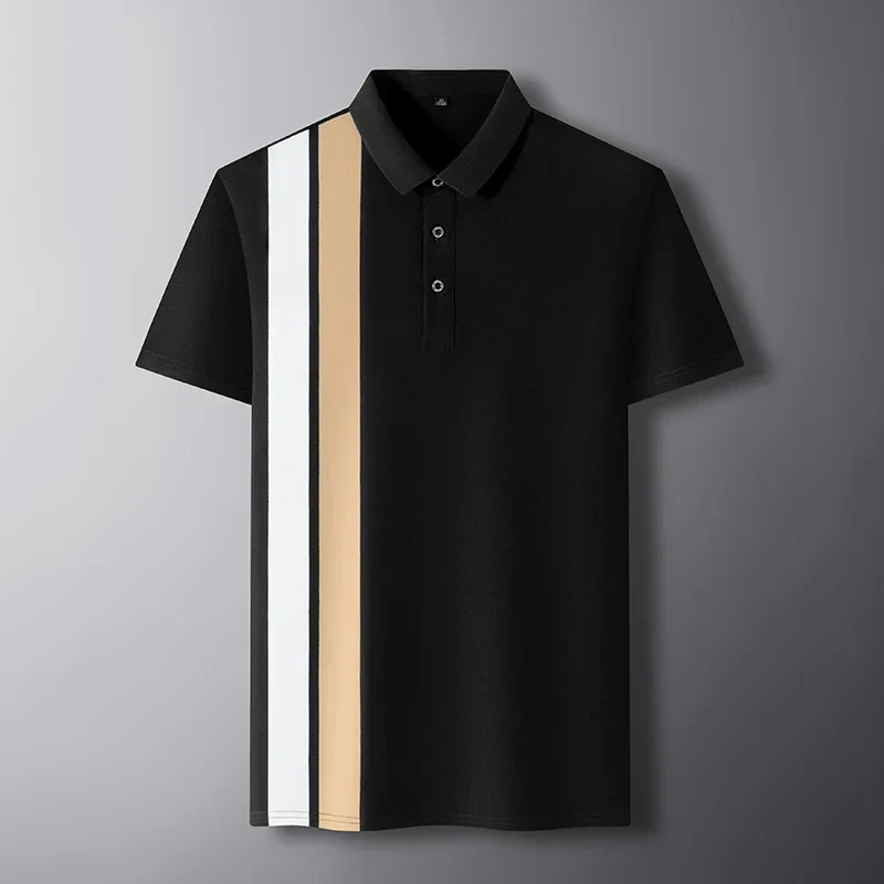 Summer Luxury Fashion Pure Cotton Striped Polo T-shirt Men's - Image 5