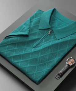 Men's Summer Diamond Plaid Knit Polo T-shirt