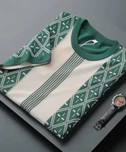 Huaguo Green Jacquard Slim Fit T-Shirt for Men