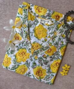 "Marigold" Yellow Hand Block Printed Cotton kurta