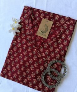 Hand Block Printed Maroon Boota Angrakha Cotton Kurta - M