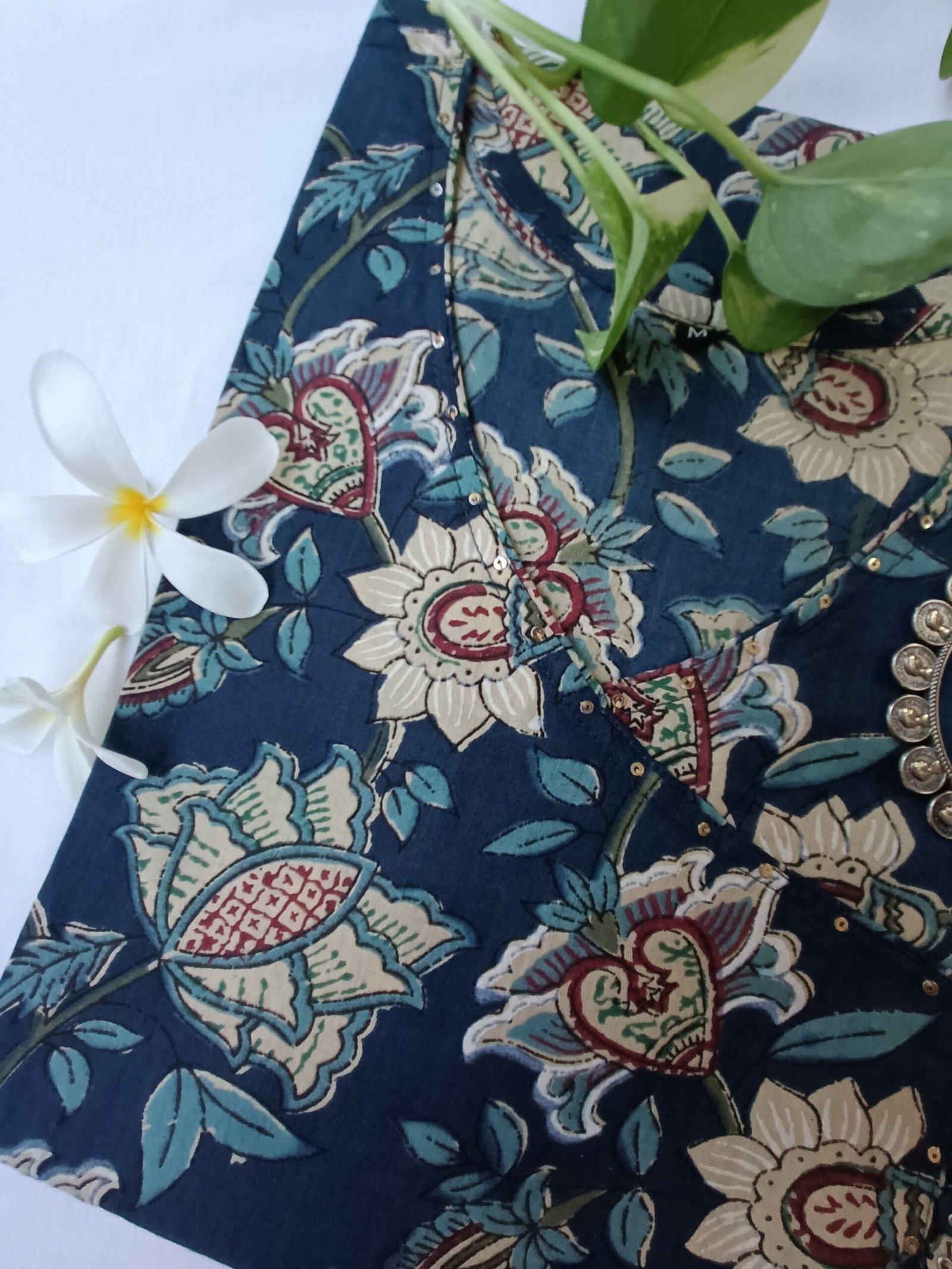 "Haseen" Blue Angrakha Cotton Kurta - Image 2