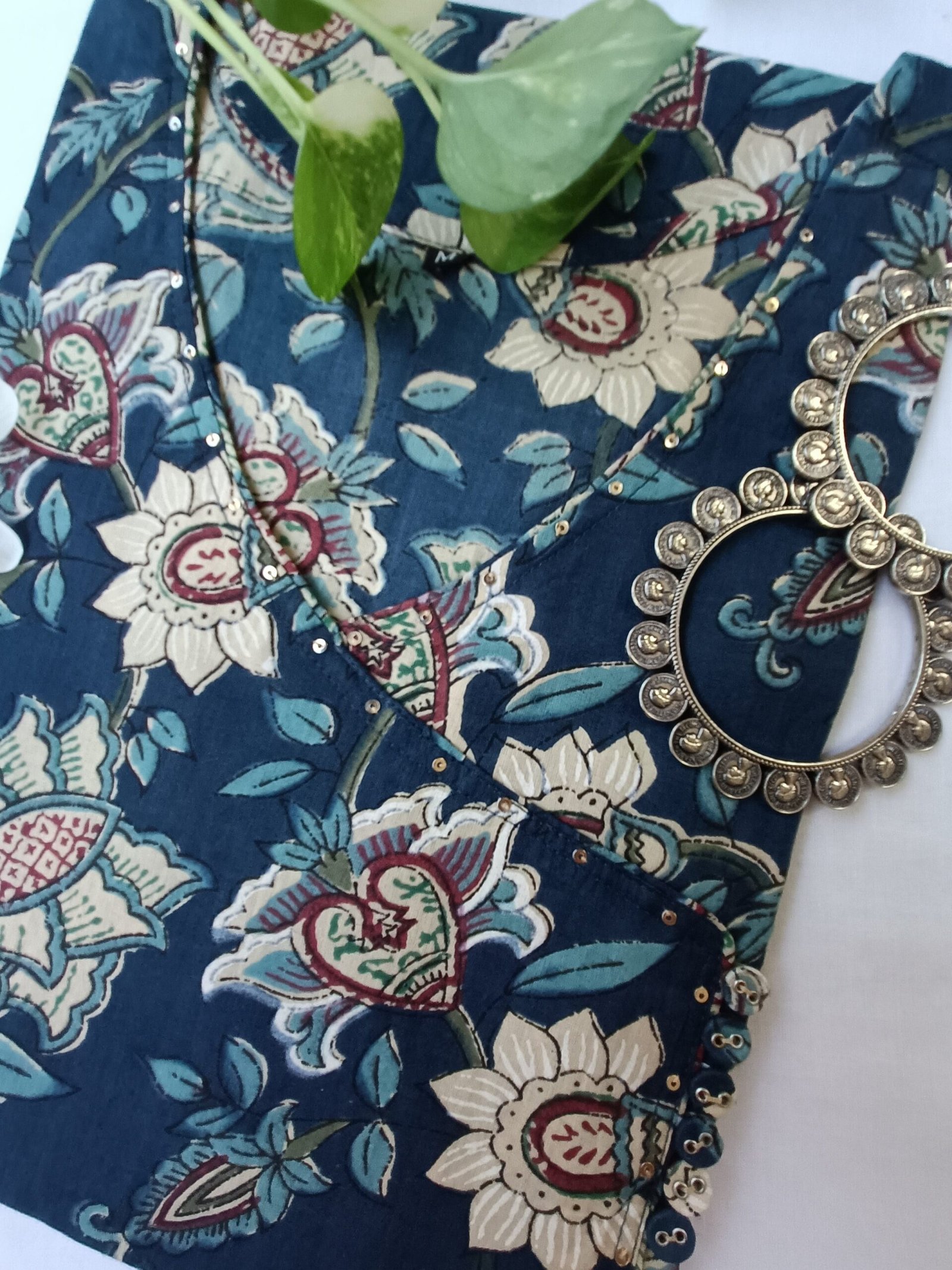 "Haseen" Blue Angrakha Cotton Kurta - Image 3