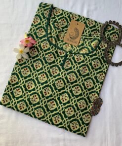Green pattern Laced Cotton Kurta - Big Size - 5XL