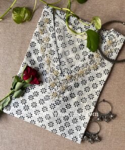 "Chandra" Hand Embroidered Block Printed Cotton kurta