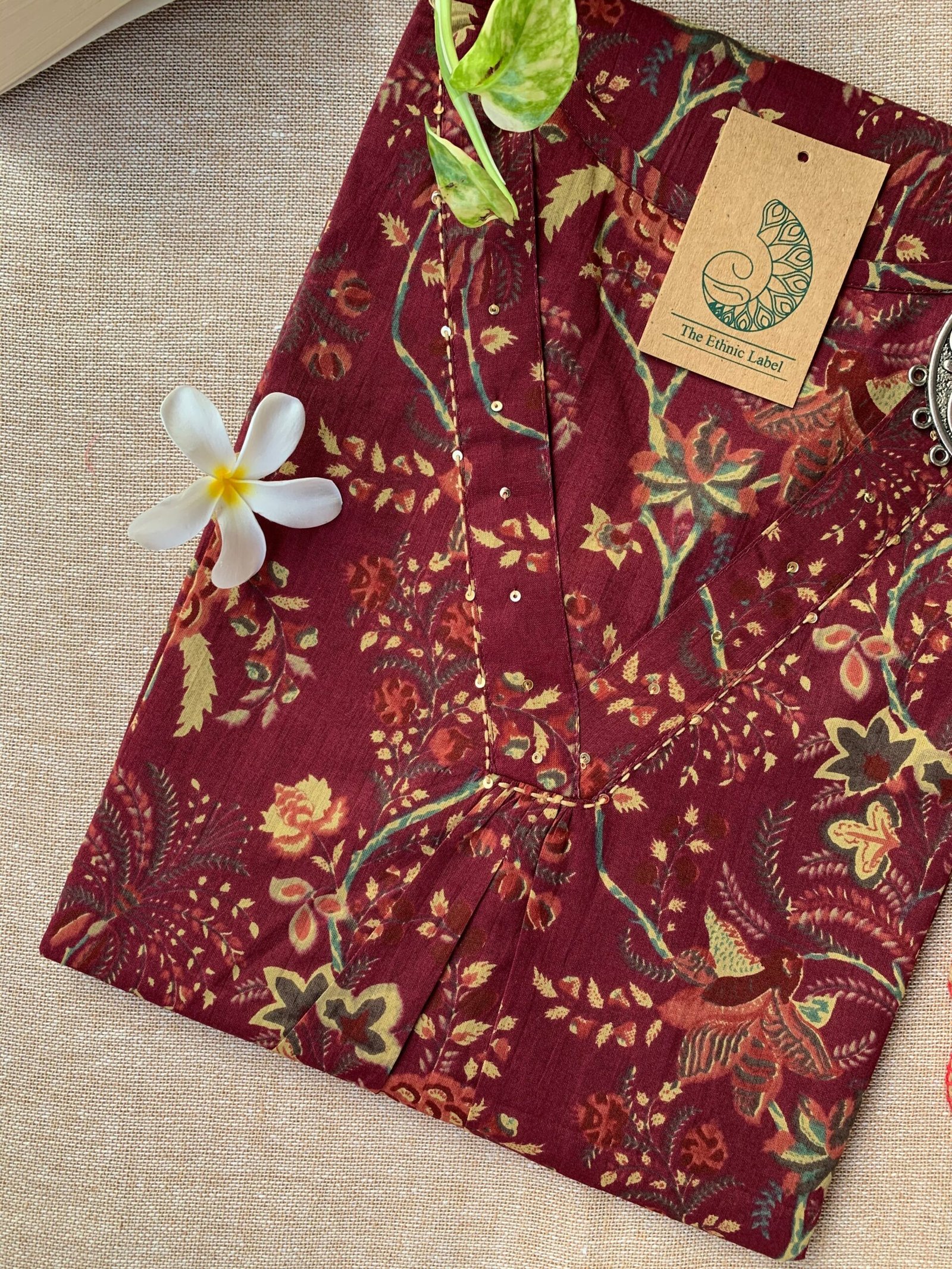 "Veera" Maroon Hand Block Printed Cotton kurta - Image 2