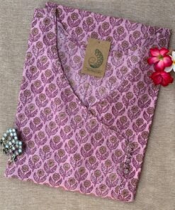 "Pearl" Hand Block Printed Angrakha Cotton kurta - Big Size