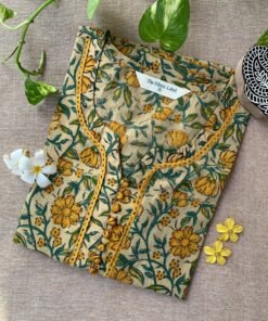 "Kiran" Hand Block Printed Laced Cotton kurta
