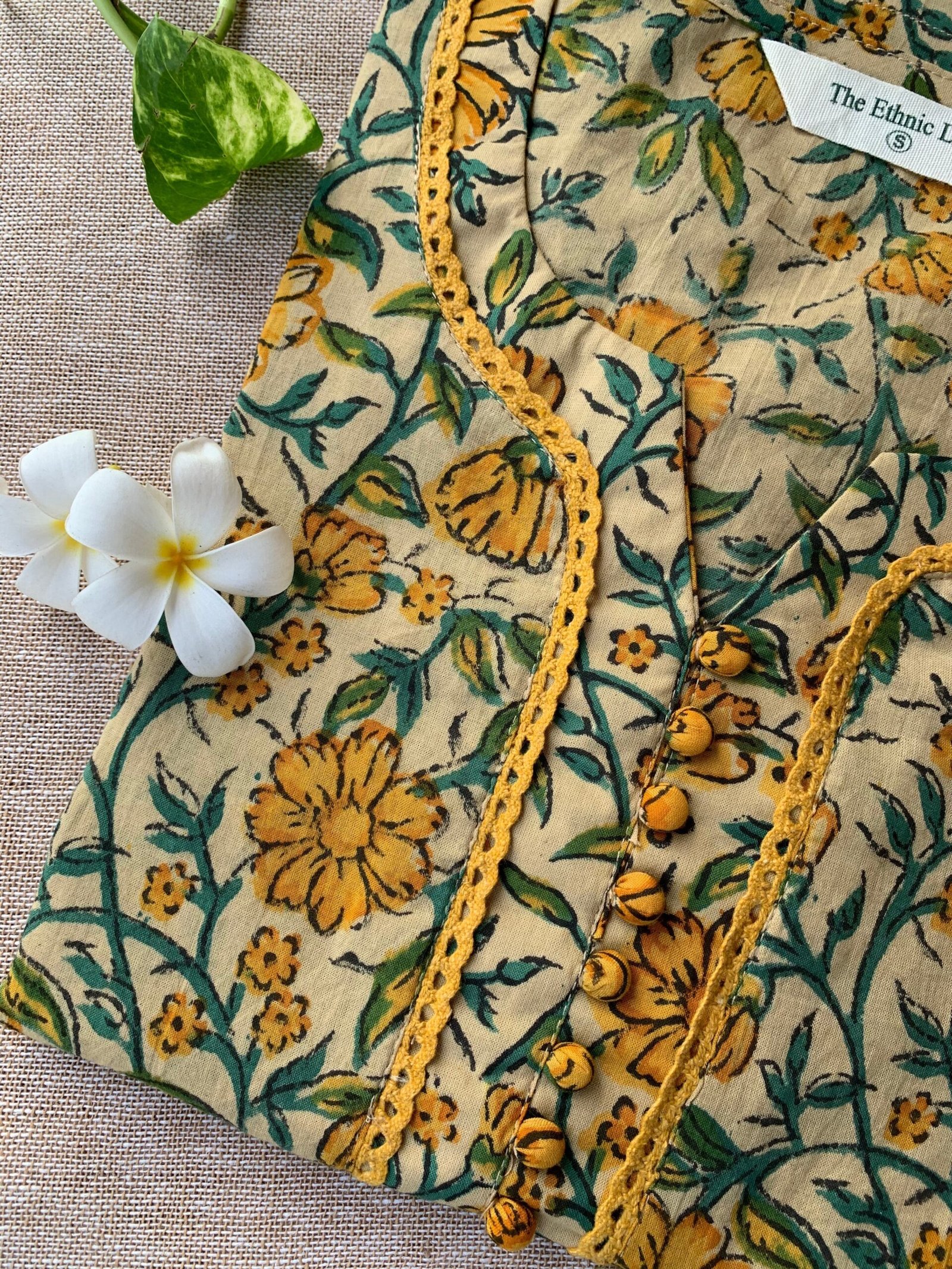 "Kiran" Hand Block Printed Laced Cotton kurta - Image 4