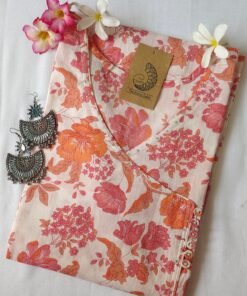 "Paradise" Pink Orange Flora Angrakha Cotton Kurta