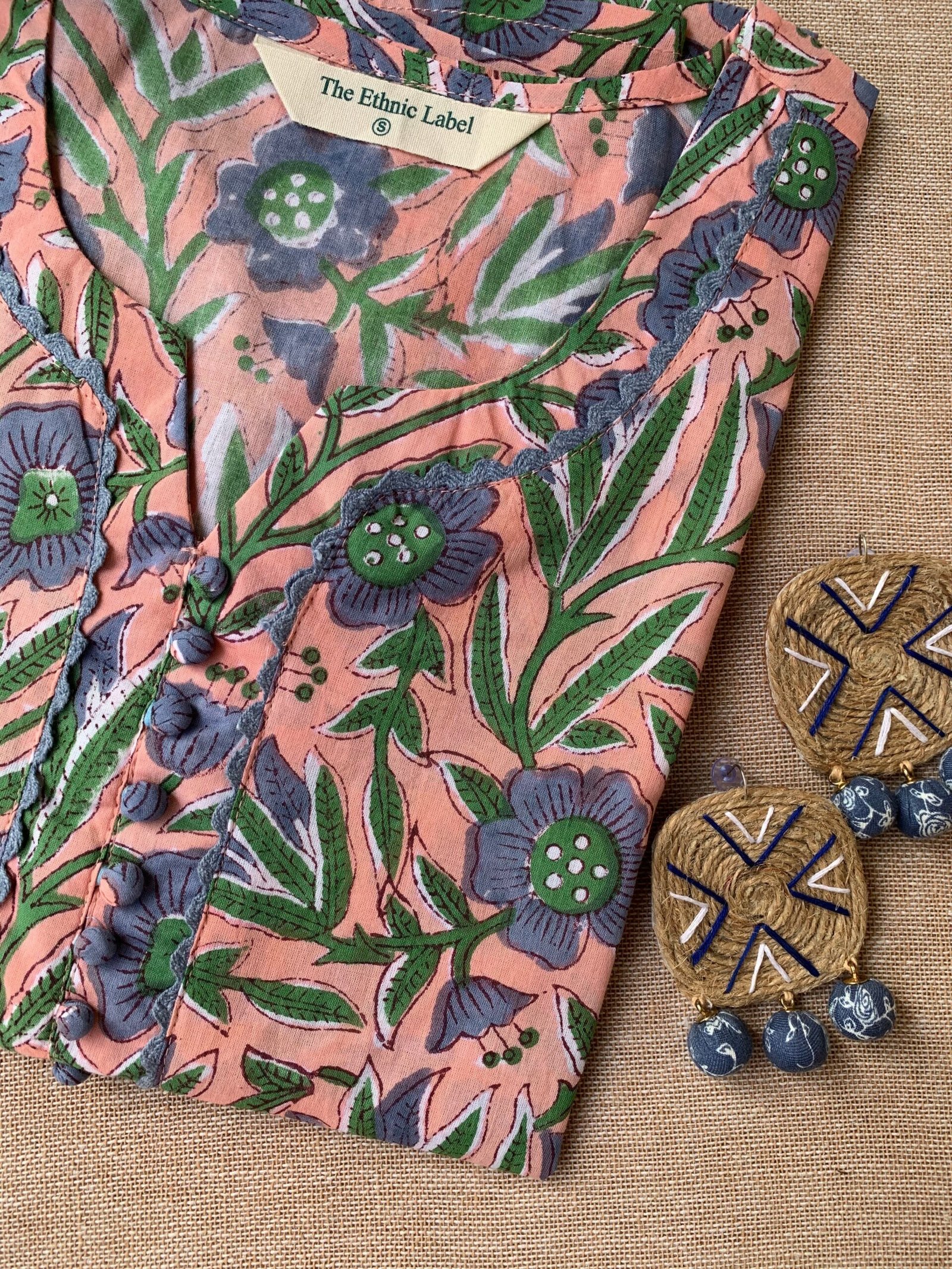 "Vaidehi" Hand Block Printed Laced Cotton kurta - Image 2