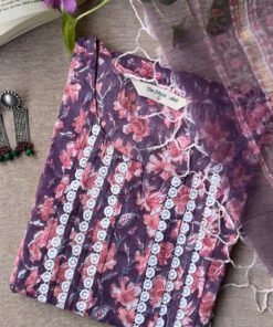 "Aina" Purple Laced Cotton Kurta with Kota Doriya Dupatta
