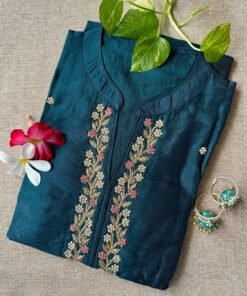 "Meena" Hand Embroidered Turquoise Silk Kurta