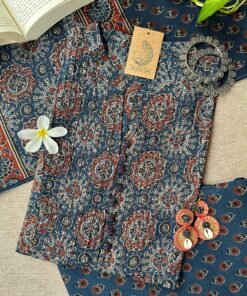 "Noora" Blue Ajrakh hand block printed suit set(3 pc)