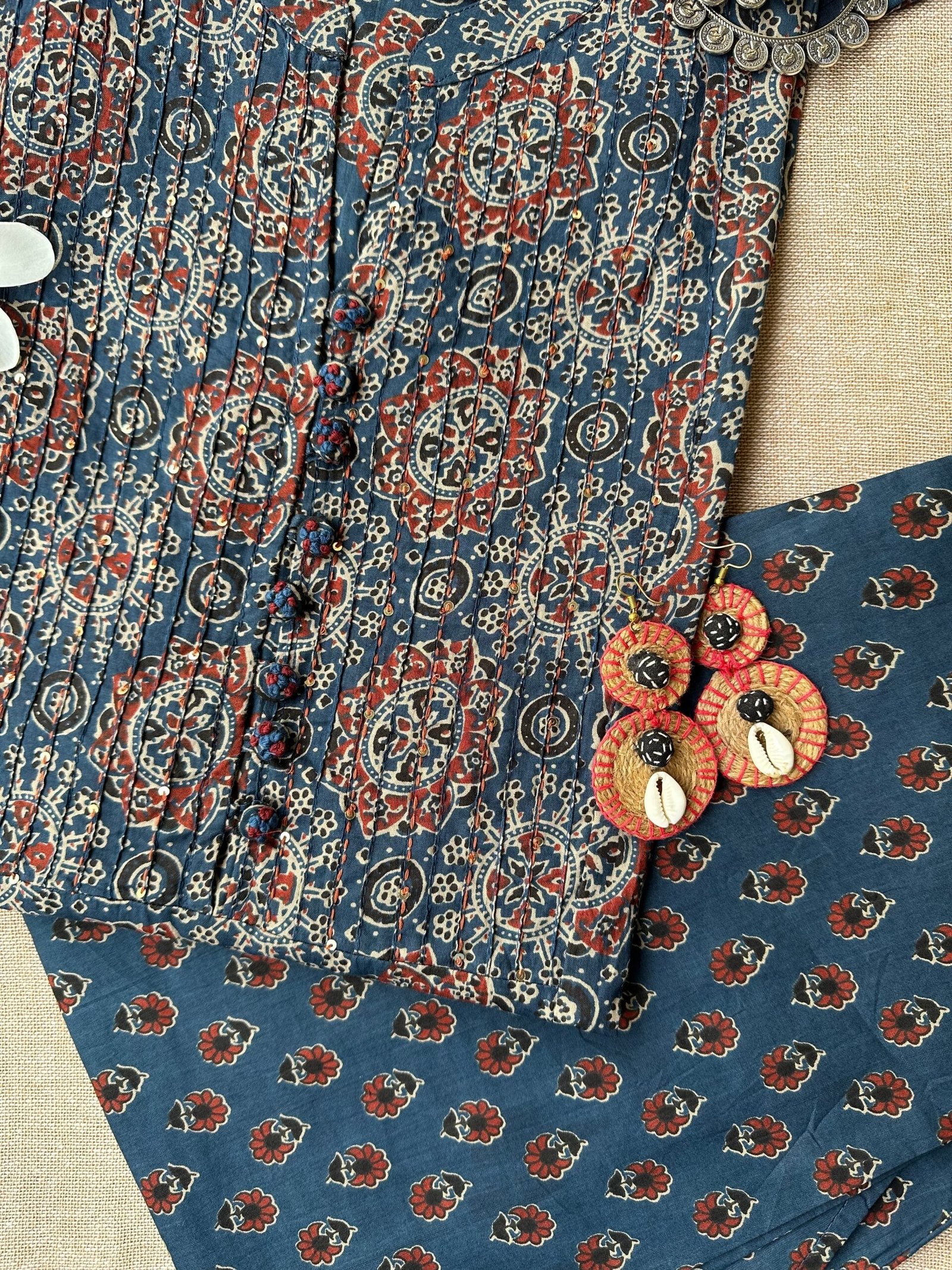 "Noora" Blue Ajrakh hand block printed suit set(3 pc) - Image 2