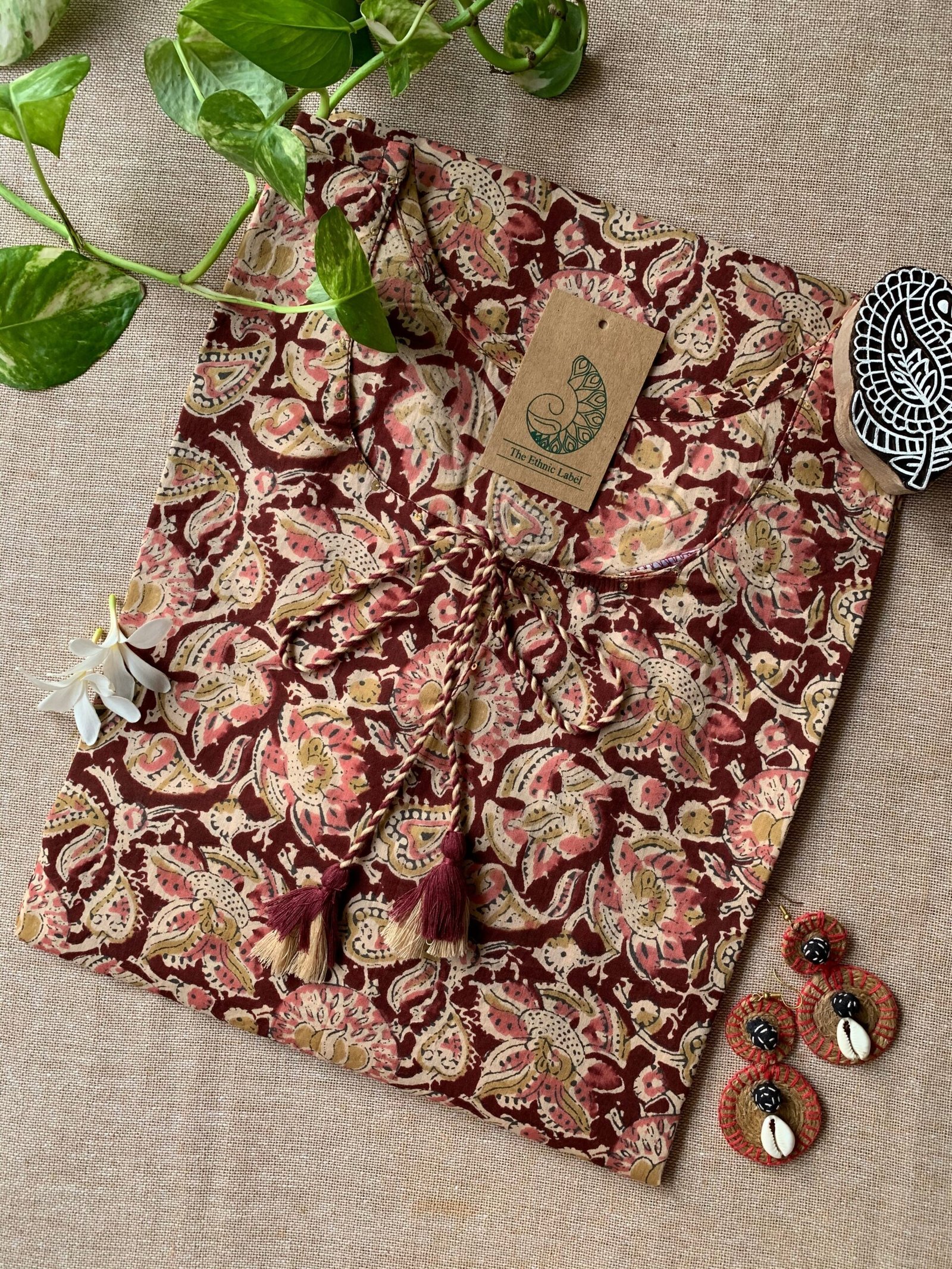 "Suri" Hand Block Printed Tassel Cotton kurta - Big Size