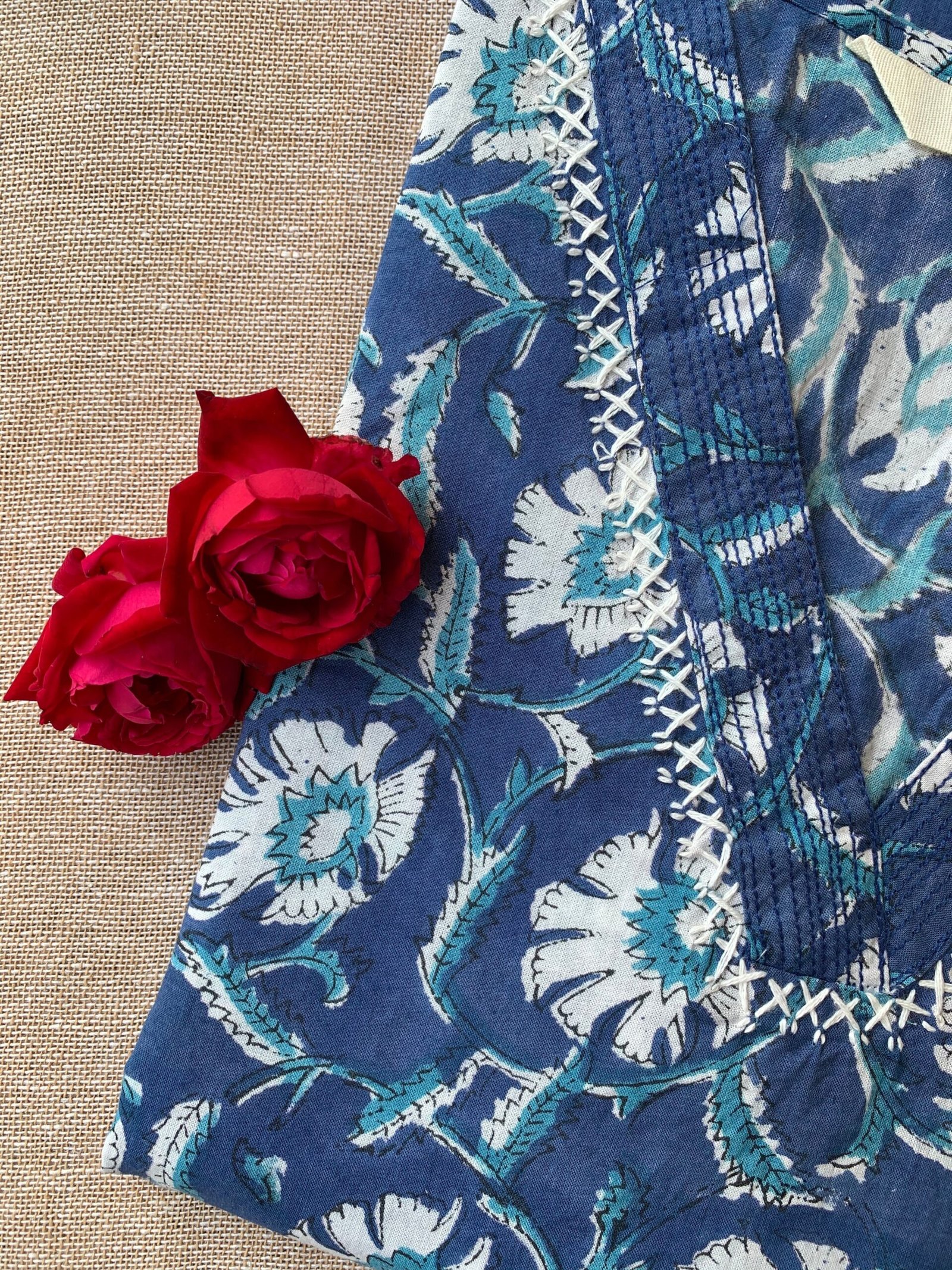 "Baadal" Indigo Hand Block Printed Cotton kurta - Image 3
