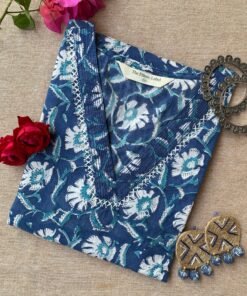 "Baadal" Indigo Hand Block Printed Cotton kurta