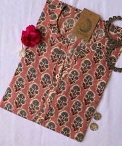 "Apricot" Floral Boota Cotton Kurta