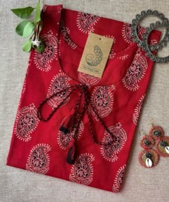 "Paakhi" Deep Red Paisley Hand Block Printed Cotton kurta