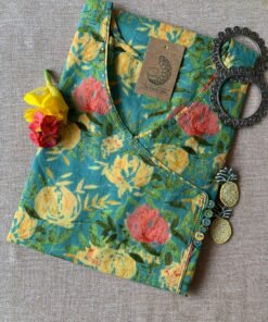 "Daffodils" Sanganer Hand Block Printed Angrakha Cotton Kurta