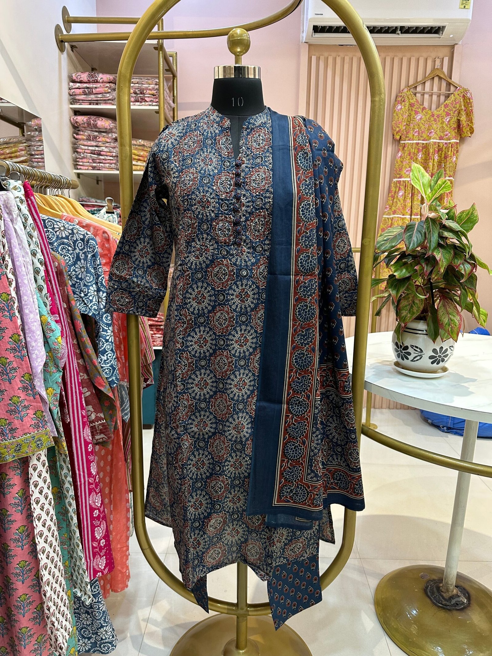 "Noora" Blue Ajrakh hand block printed suit set(3 pc) - Image 4