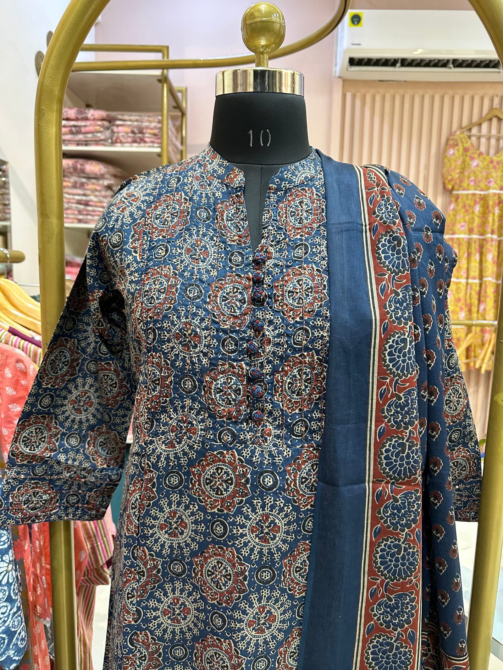 "Noora" Blue Ajrakh hand block printed suit set(3 pc) - Image 5