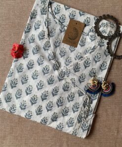 "Tulip" Hand block printed Angrakha Cotton Kurta - Big Size