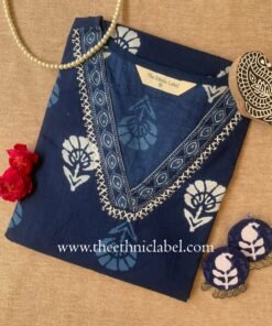 "Ambar" Indigo Hand Embroidered Cotton kurta