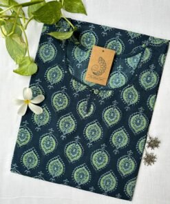 Blue Ajrakh Hand Block Printed laced Cotton kurta - Big Size