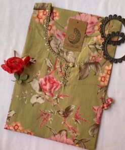 Green Pink Carnation Flora Laced Cotton Kurta