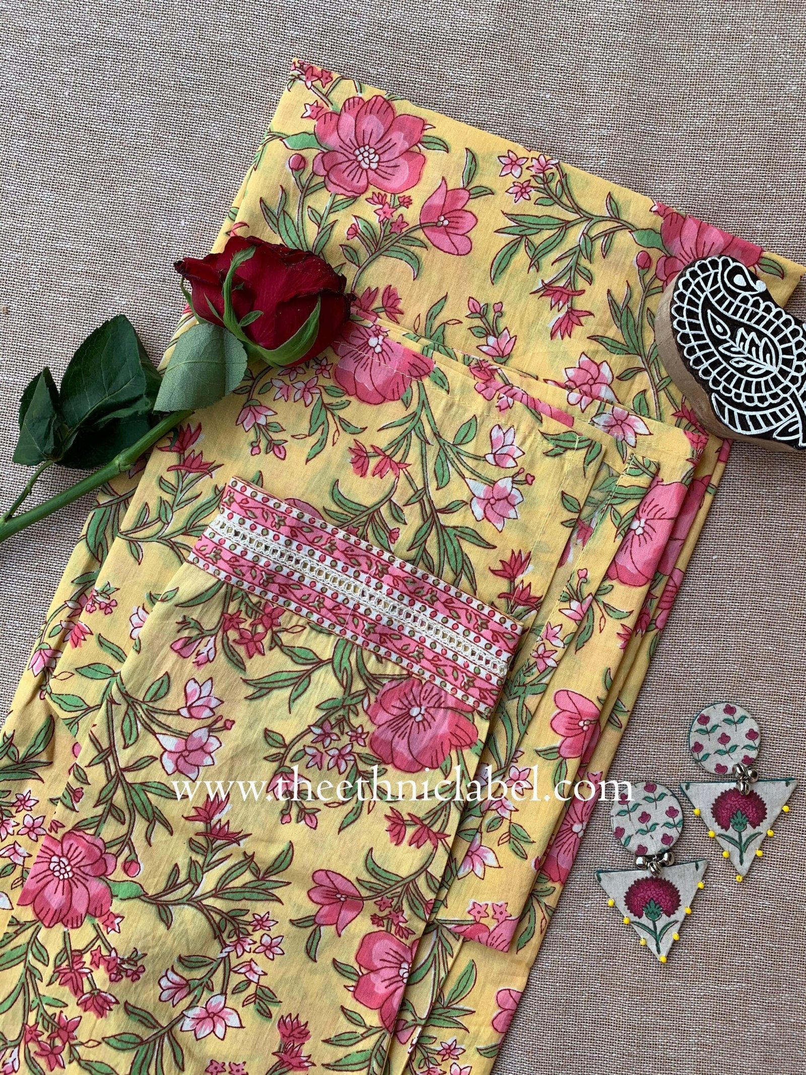 "Bhuvi" Floral Laced Cotton kurta - Image 5