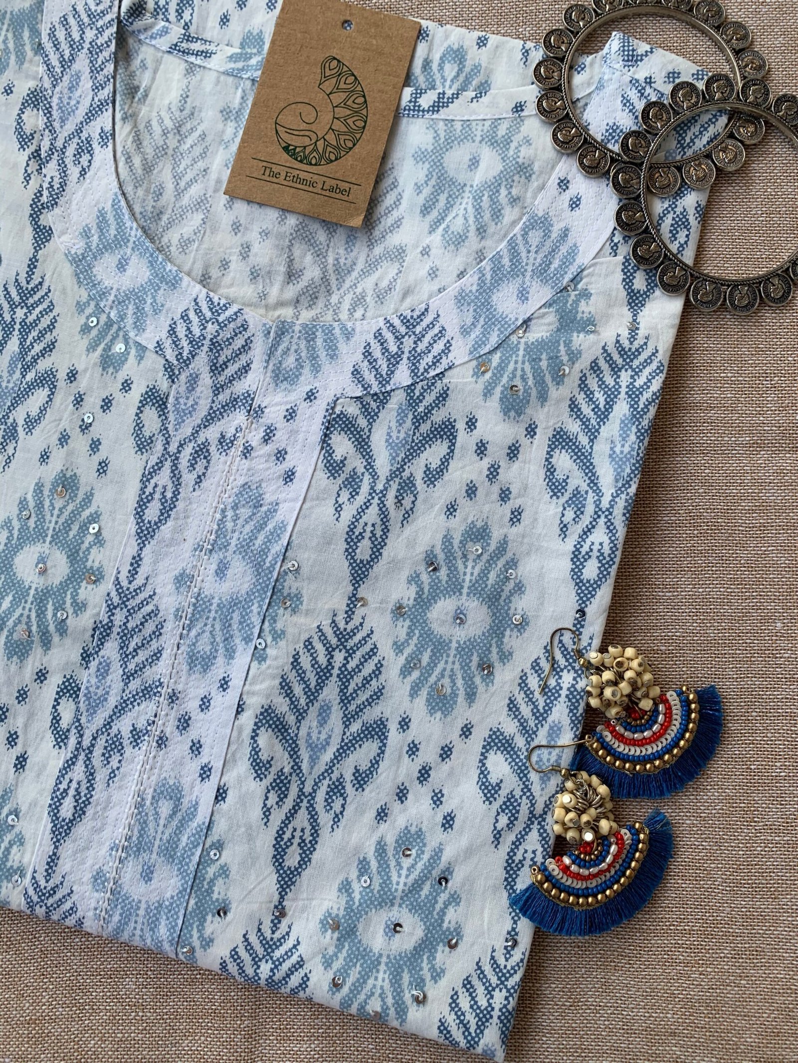 "Silver Spring" Hand Block Printed Cotton Kurta - Image 3