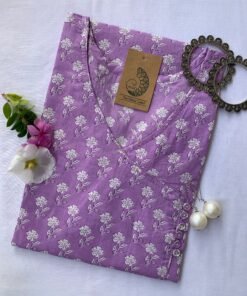 Hand Block Printed "Daisy" Lavender Cotton Kurta