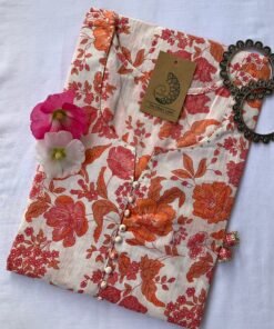 "Paradise" White Orange Cotton Kurta