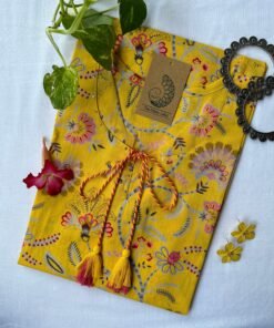 "Flavia" Yellow Sanganeri Hand Block Printed Cotton kurta