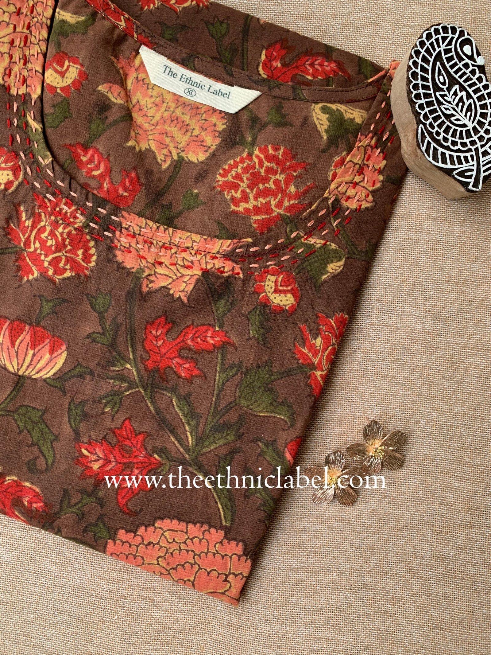 "Dharma" Hand Block Printed Kantha Cotton kurta - Image 2