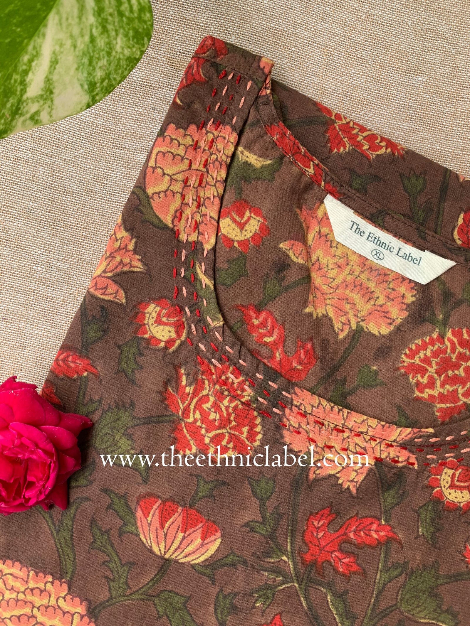 "Dharma" Hand Block Printed Kantha Cotton kurta - Image 4