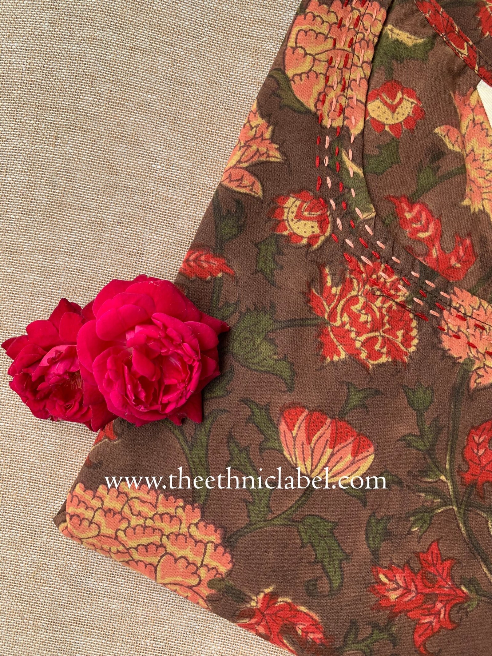 "Dharma" Hand Block Printed Kantha Cotton kurta - Image 3
