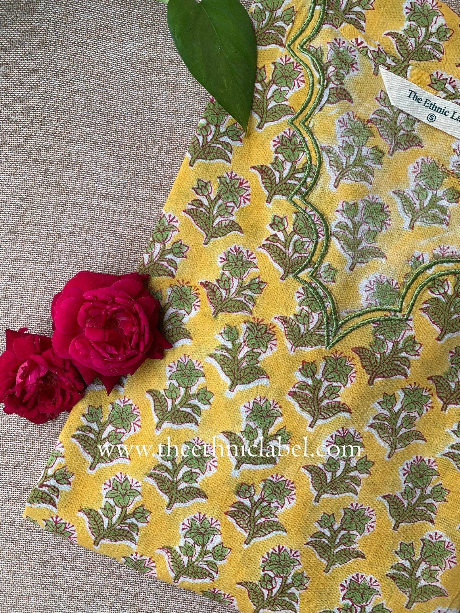 "Aarushi" Hand Block Printed Scalloped Cotton kurta - M - Image 3