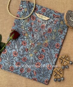 "Vaibhavi" Hand Embroidered Block Printed Cotton kurta
