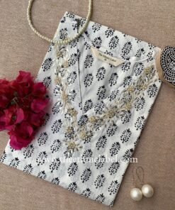 "Aria" Hand Embroidered Block Printed Cotton kurta