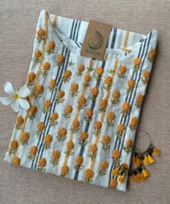 "Sunflower" Embroidered Cotton Kurta - XXL