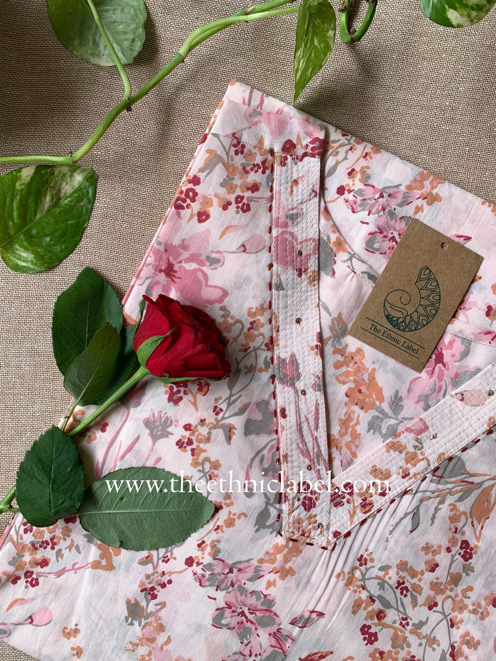 "Fardeena" Floral Cotton kurta - Big Size - Image 2