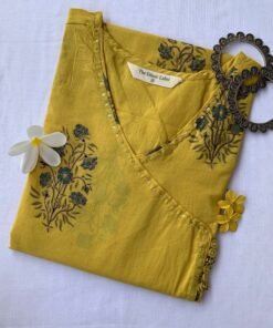 "Nestasia" Yellow Angrakha Cotton Kurta - XL