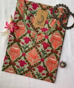 Green Pink Hand Block Printed kurta