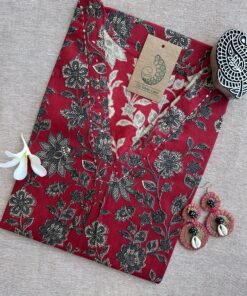 Karaj Bagru Red Cotton kurta