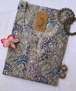 Grey Flaura Jaal Hand Block Printed Cotton Kurta