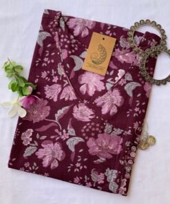 Deep Purple Jaal Sanganeri Angrakha Cotton Kurta